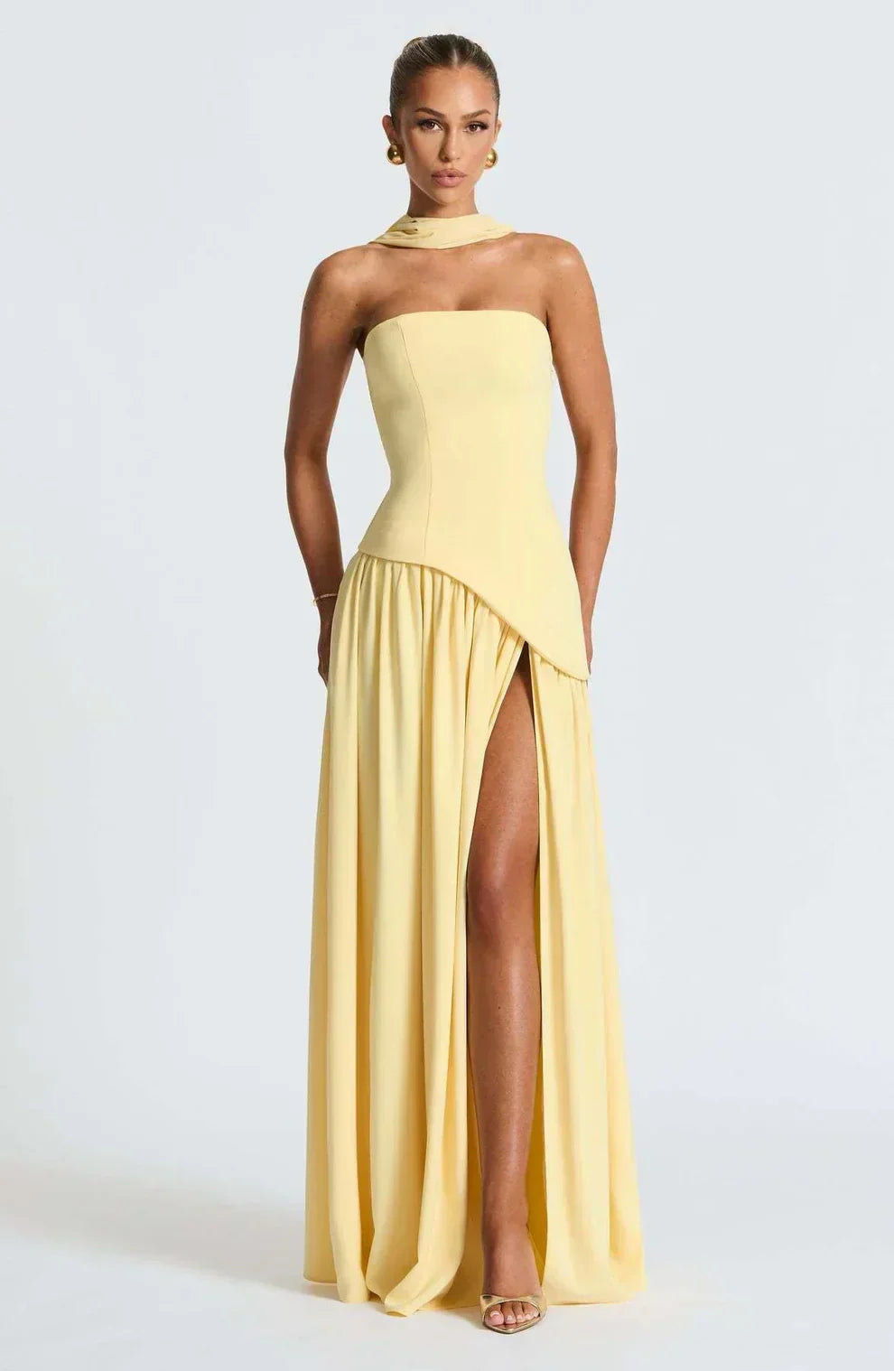 Dames avondjurk strapless met asymmetrische taille