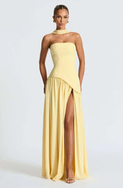 Dames avondjurk strapless met asymmetrische taille