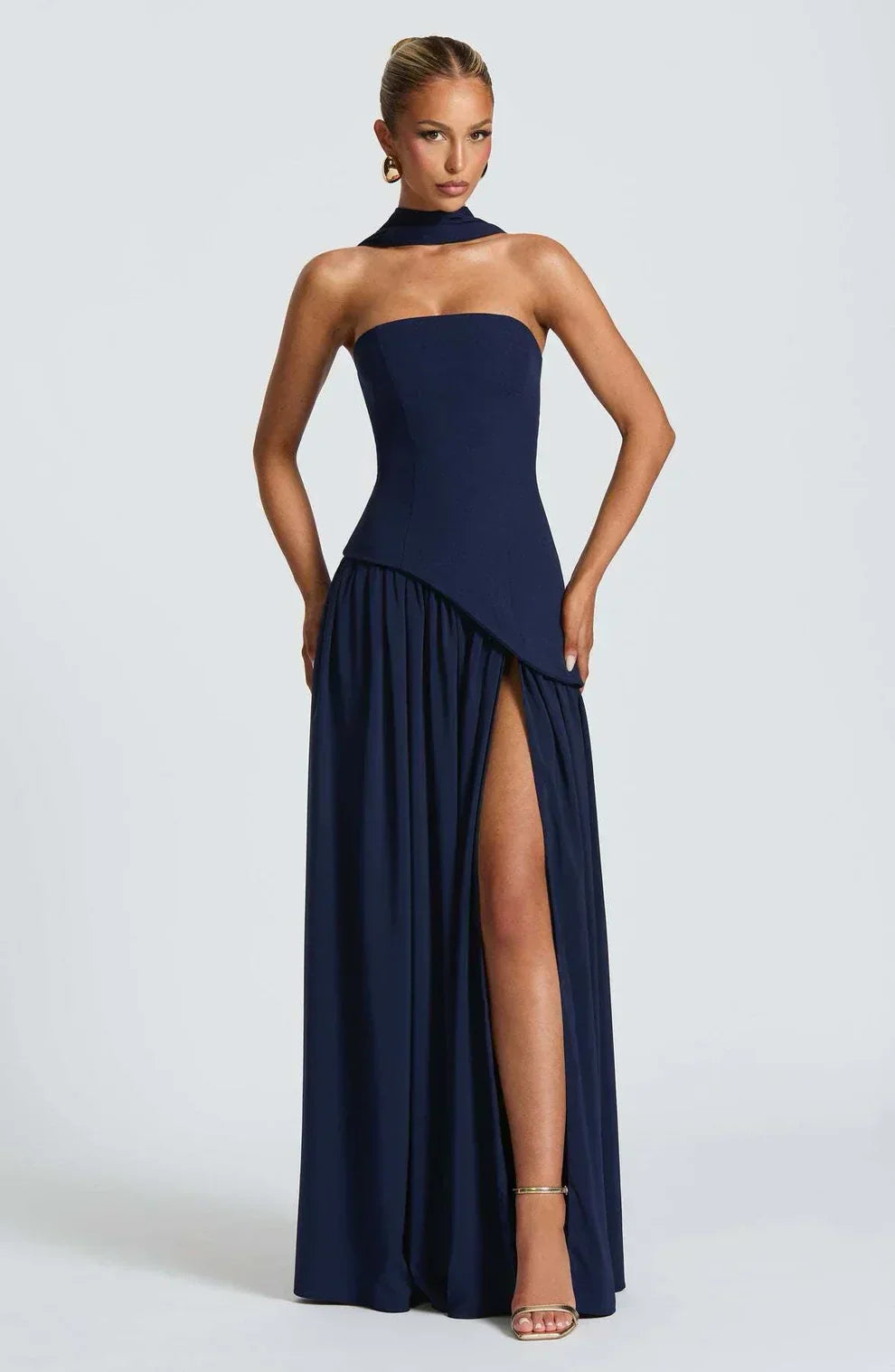 Dames avondjurk strapless met asymmetrische taille