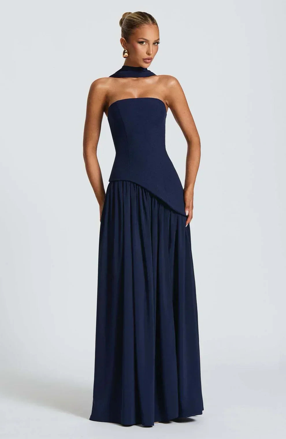Dames avondjurk strapless met asymmetrische taille