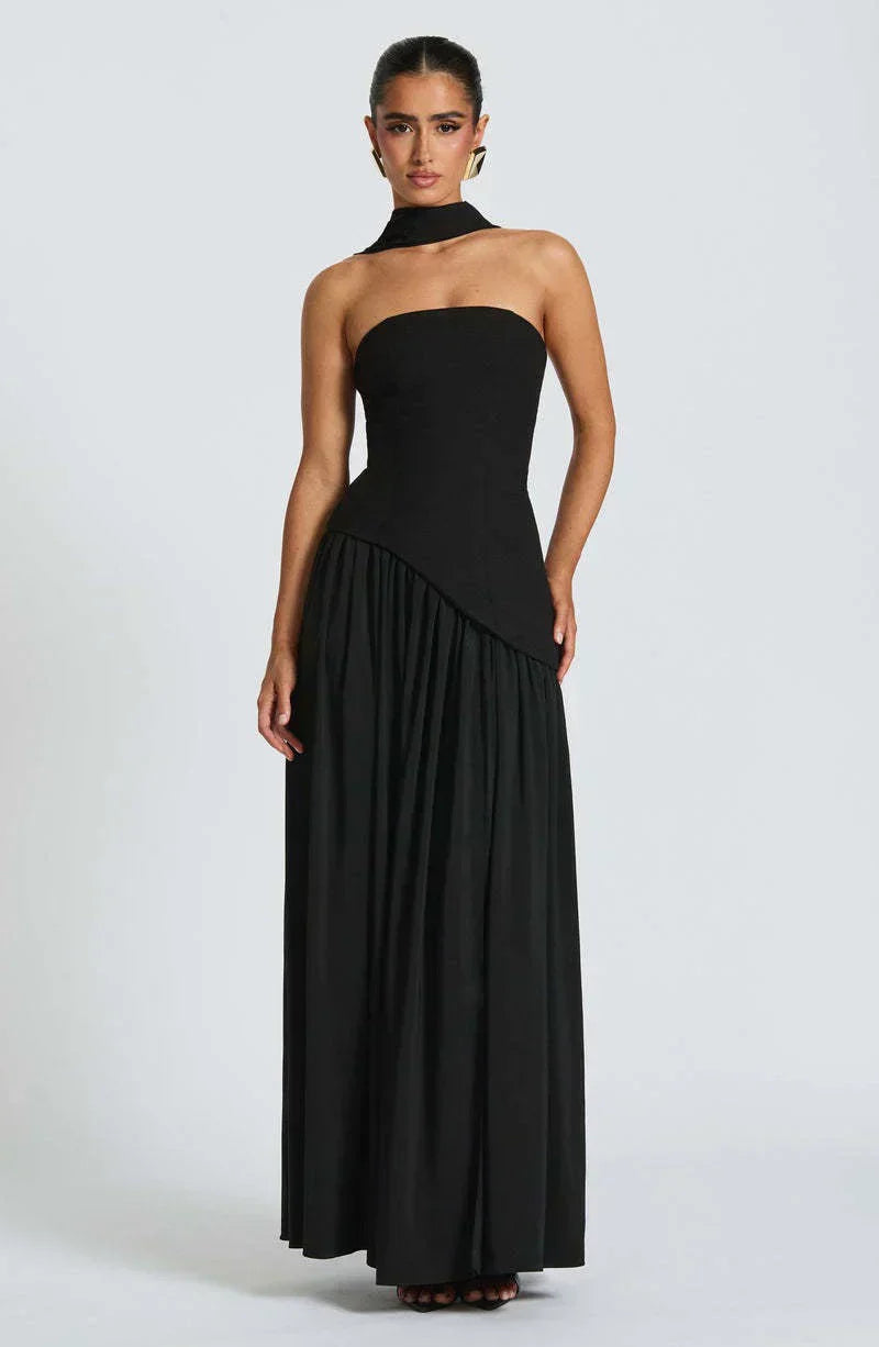 Dames avondjurk strapless met asymmetrische taille