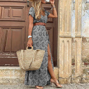 Dames bohemian zomerjurk maxi met ceintuur en lange mouwen