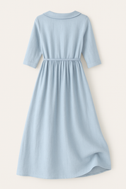 Dames zomerjurk blauw of wit - Ronde hals en rechte snit