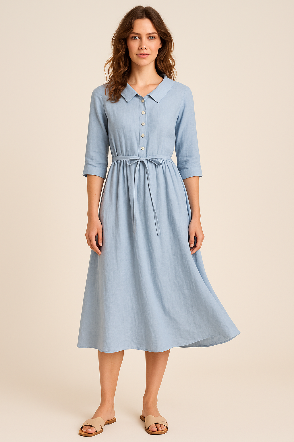 Dames zomerjurk blauw of wit - Ronde hals en rechte snit