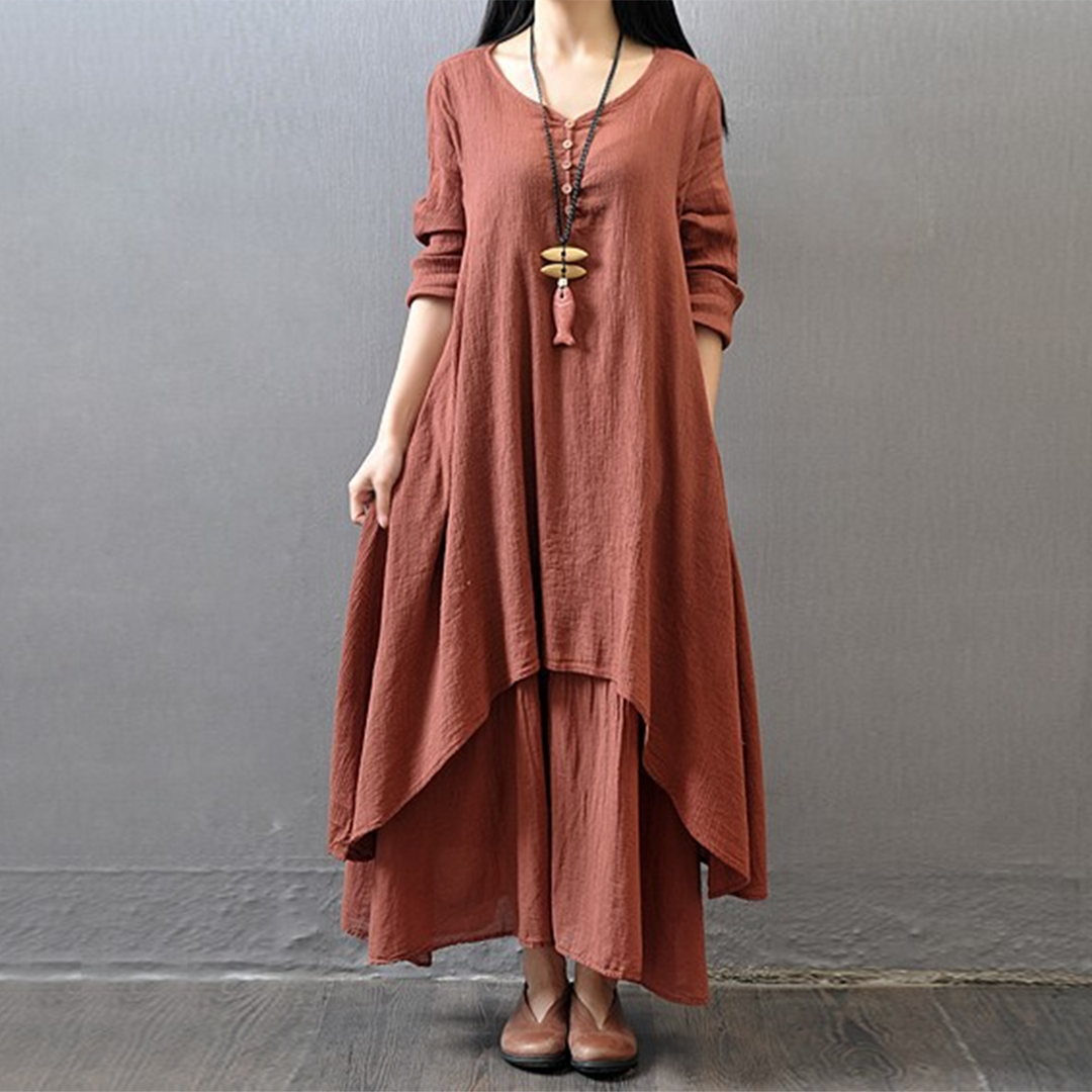 Dames zomerjurk maxi - Asymmetrisch en knoopdetails