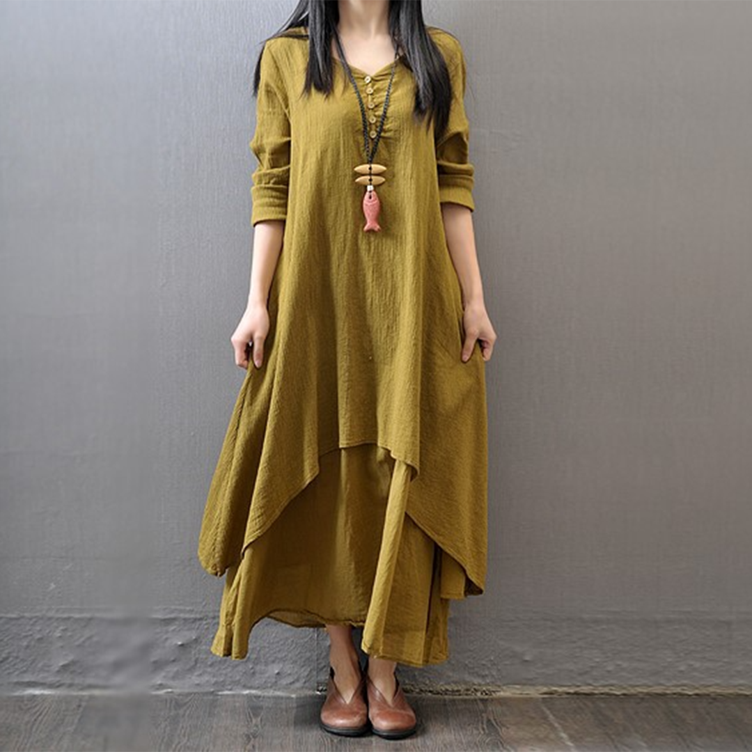 Dames zomerjurk maxi - Asymmetrisch en knoopdetails