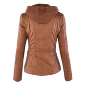 Dames leder-look winterjack met capuchon