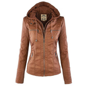 Dames leder-look winterjack met capuchon