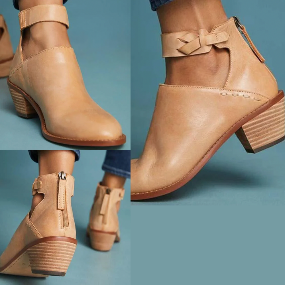 Dames enkellaarsjes met hak – Stijlvolle cut-out boots met strikdetail