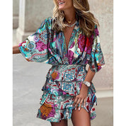 Dames zomerjurk met bloemenprint en elastische tailleband
