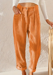 Dames ribfluweel broek met hoge taille en wijde pijpen