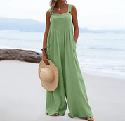 Dames linnen look jumpsuit met losse pasvorm en zijzakken