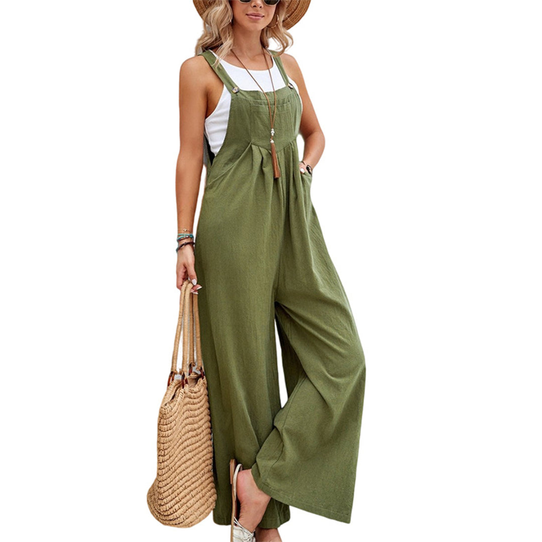 Dames linnen look jumpsuit met losse pasvorm en zijzakken