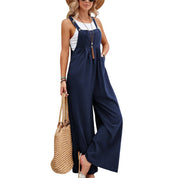 Dames linnen look jumpsuit met losse pasvorm en zijzakken