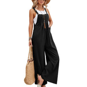 Dames linnen look jumpsuit met losse pasvorm en zijzakken