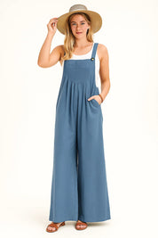 Dames linnen look jumpsuit met losse pasvorm en zijzakken