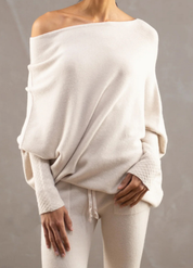 Elegante losvallende dames top | Luxe trui met wijde hals