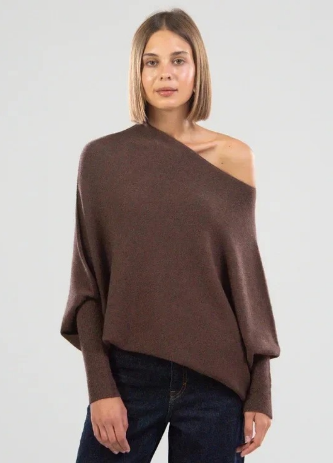 Elegante losvallende dames top | Luxe trui met wijde hals