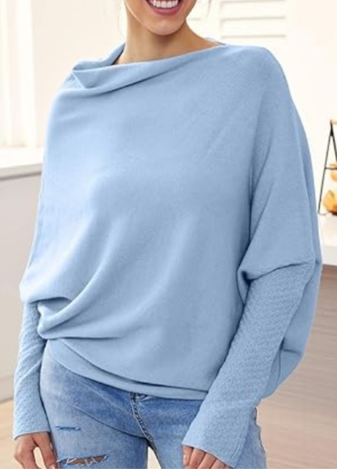 Elegante losvallende dames top | Luxe trui met wijde hals