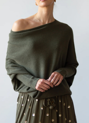 Elegante losvallende dames top | Luxe trui met wijde hals