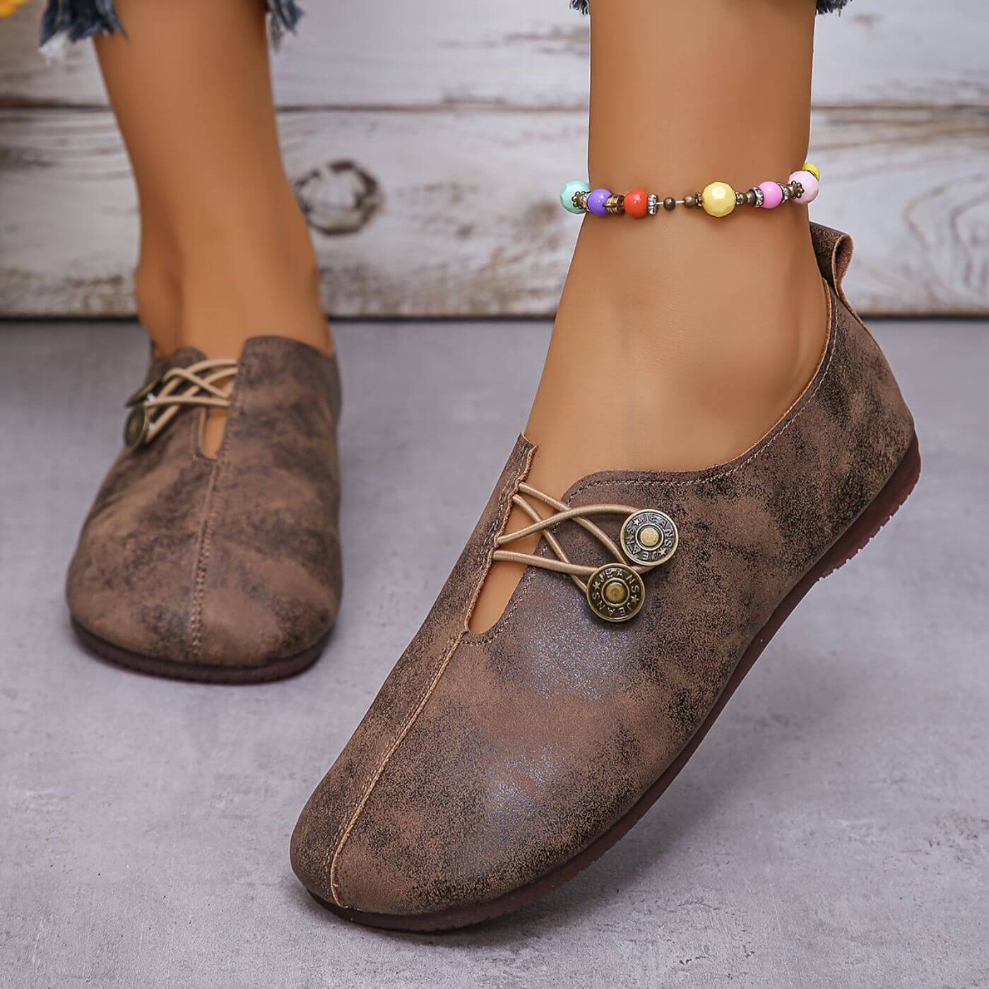 Dames Instapschoen Flexibele Zool | Platte Schoenen met Decoratieve Knoopjes