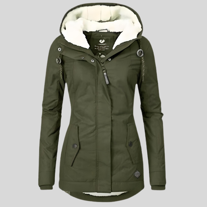 Dames winterjas met capuchon | Warme gewatteerde jas met fleece voering