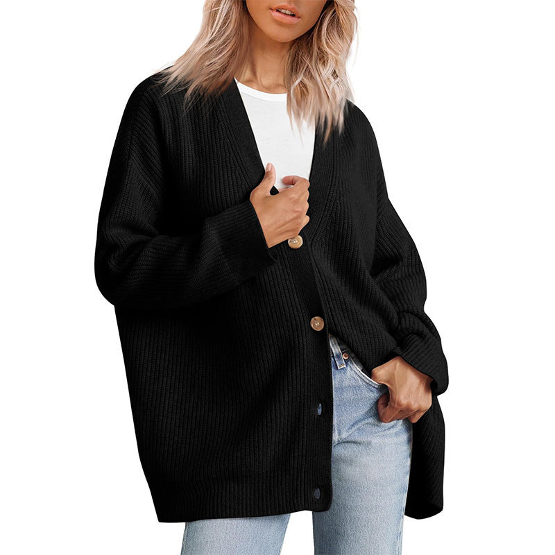 Warme oversized vest dames | Wollen v-hals cardigan voor de winter