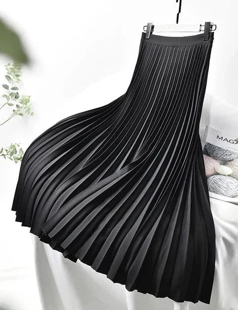 Dames plooirok lang met elastische taille