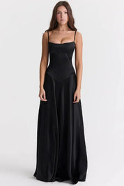Satijnen Corset Maxi Jurk met Lace-Up Rug