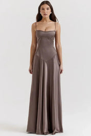 Satijnen Corset Maxi Jurk met Lace-Up Rug