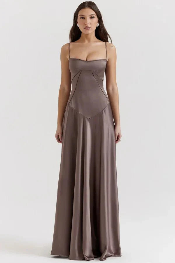 Satijnen Corset Maxi Jurk met Lace-Up Rug