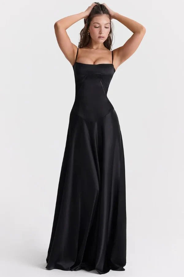 Satijnen Corset Maxi Jurk met Lace-Up Rug