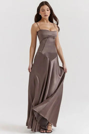 Satijnen Corset Maxi Jurk met Lace-Up Rug
