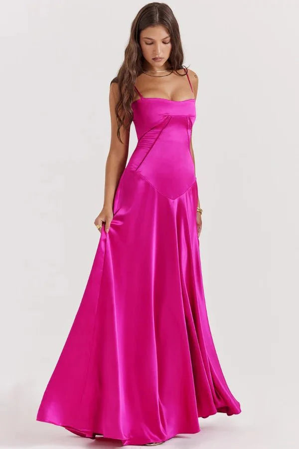 Satijnen Corset Maxi Jurk met Lace-Up Rug