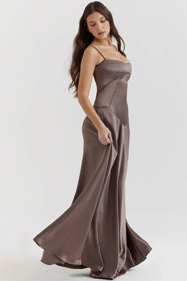 Satijnen Corset Maxi Jurk met Lace-Up Rug