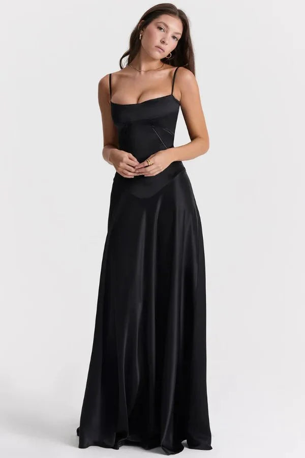 Satijnen Corset Maxi Jurk met Lace-Up Rug