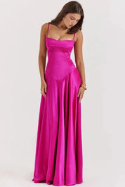 Satijnen Corset Maxi Jurk met Lace-Up Rug