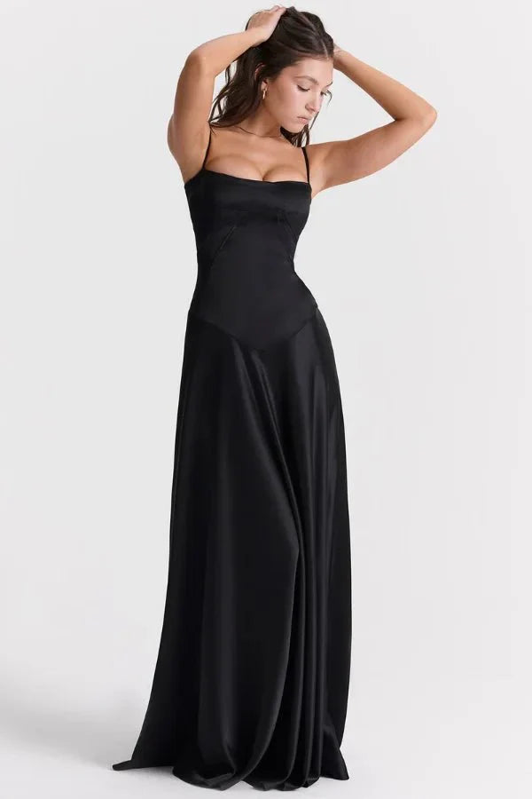 Satijnen Corset Maxi Jurk met Lace-Up Rug