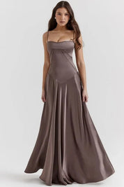 Satijnen Corset Maxi Jurk met Lace-Up Rug