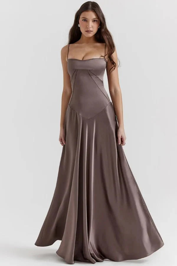 Satijnen Corset Maxi Jurk met Lace-Up Rug