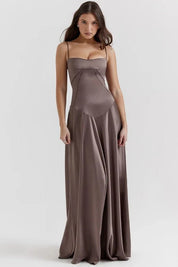 Satijnen Corset Maxi Jurk met Lace-Up Rug