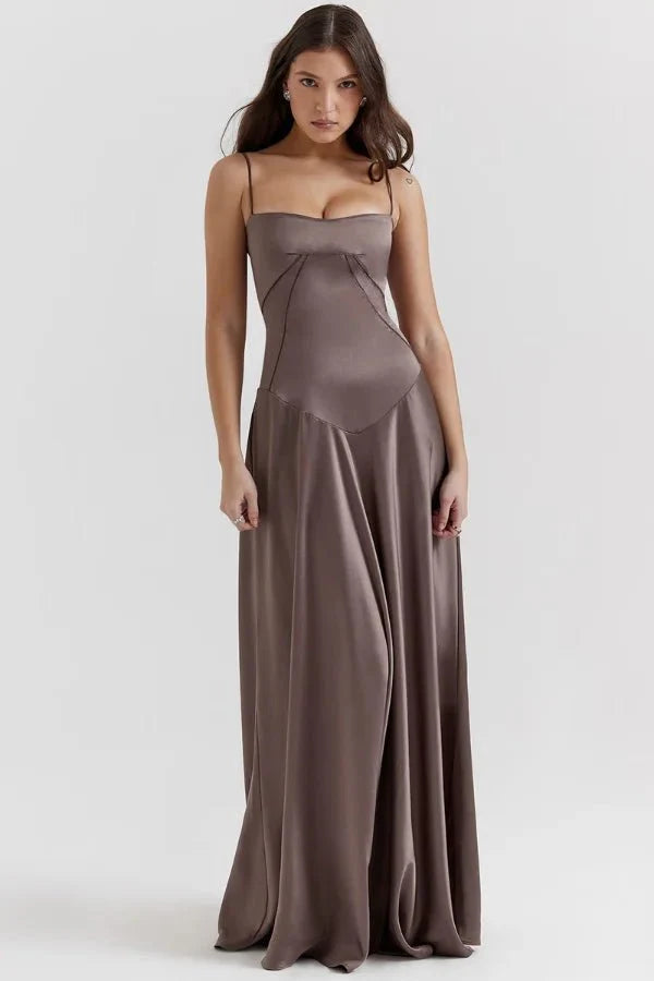 Satijnen Corset Maxi Jurk met Lace-Up Rug