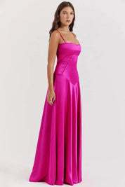 Satijnen Corset Maxi Jurk met Lace-Up Rug