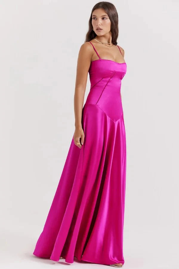 Satijnen Corset Maxi Jurk met Lace-Up Rug
