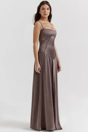 Satijnen Corset Maxi Jurk met Lace-Up Rug