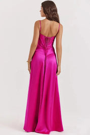 Satijnen Corset Maxi Jurk met Lace-Up Rug