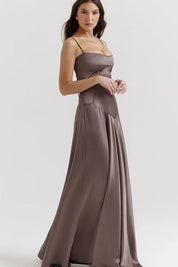 Satijnen Corset Maxi Jurk met Lace-Up Rug