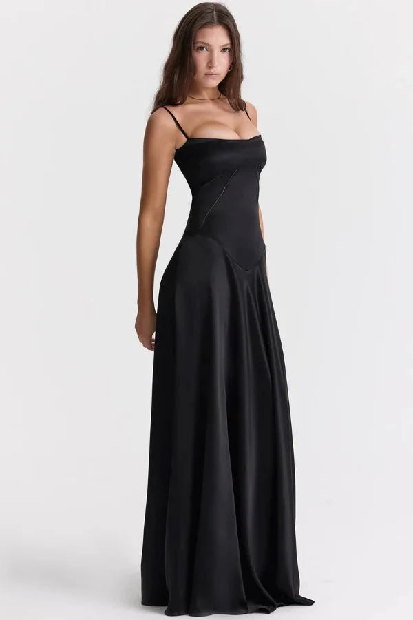Satijnen Corset Maxi Jurk met Lace-Up Rug