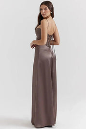 Satijnen Corset Maxi Jurk met Lace-Up Rug