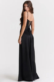 Satijnen Corset Maxi Jurk met Lace-Up Rug